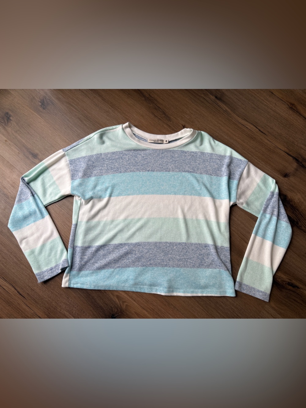 Chance or Fate Striped Crewneck Sweater in Mint, Light Blue & Heather Gray